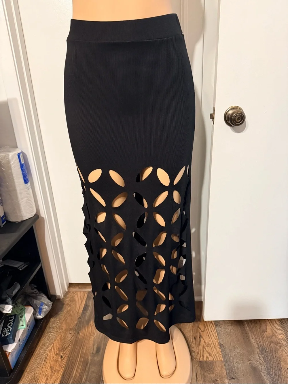SHEIN Black Cutout Maxi Skirt with Geometric Panels